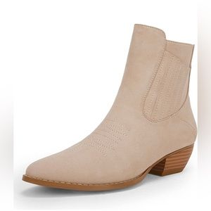 NEW Womens Cowgirl Ankle Boots White Chunky Block Stacked Low Heel